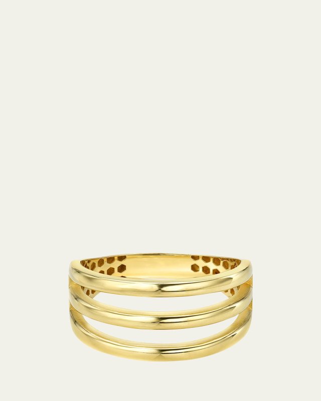 14K Yellow Gold Triple Row Ring, Size